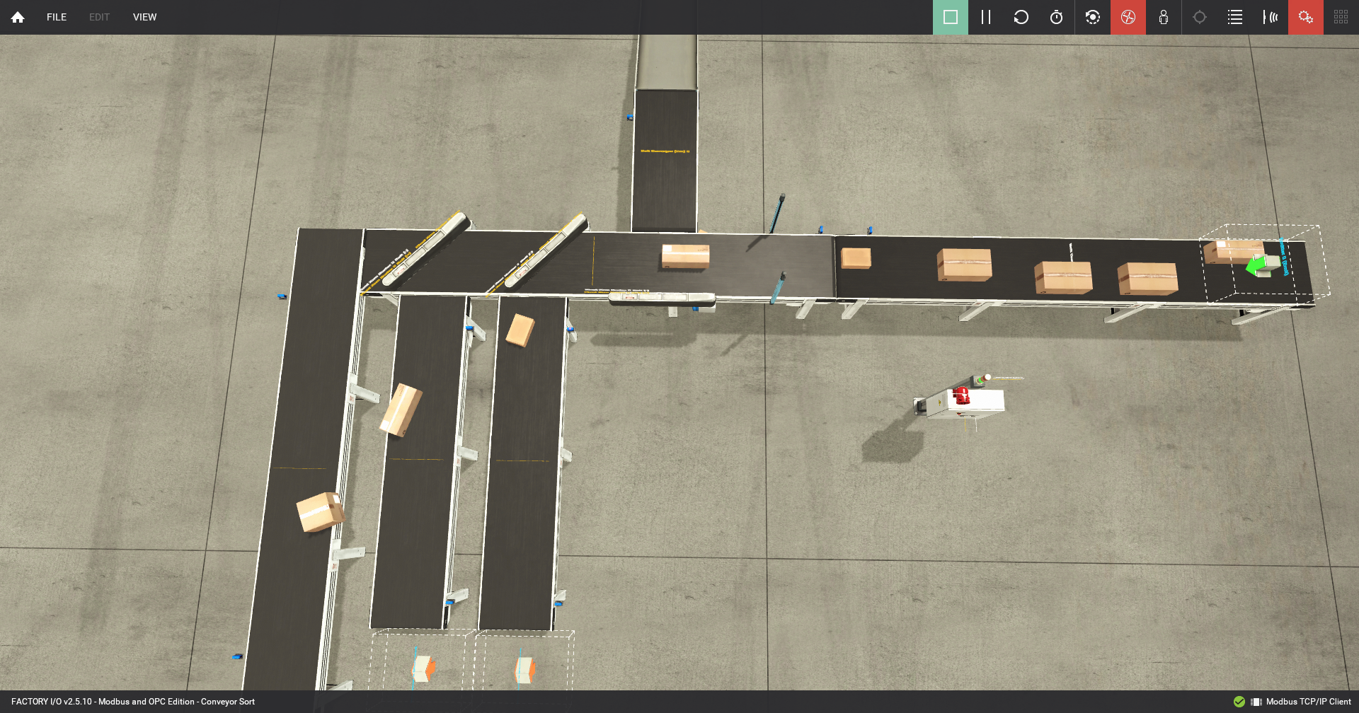 A Conveyor Sort PLC simulated in Factory I/O factory simulator