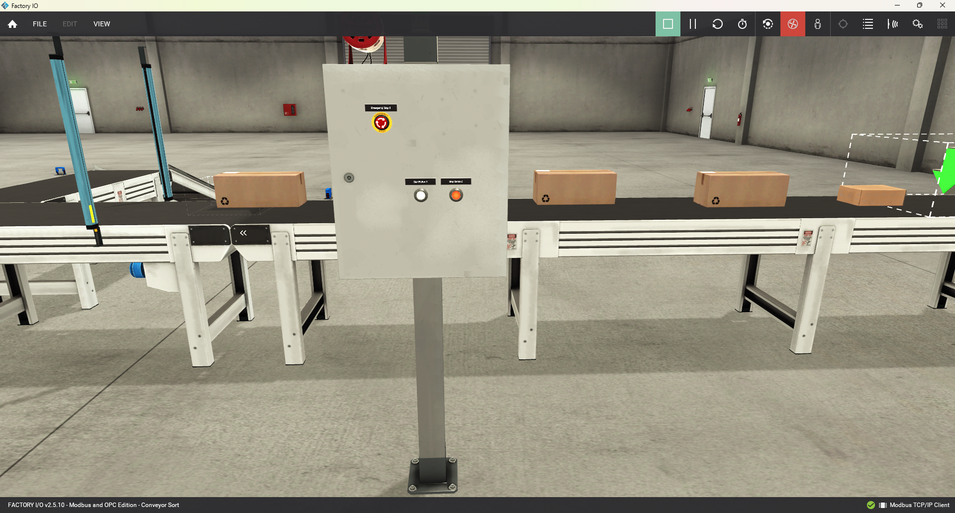 A Conveyor Sort PLC simulated in Factory I/O factory simulator